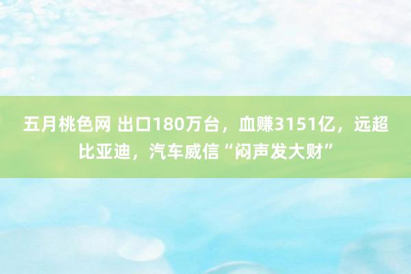 五月桃色网 出口180万台，血赚3151亿，远超比亚迪，汽车威信“闷声发大财”