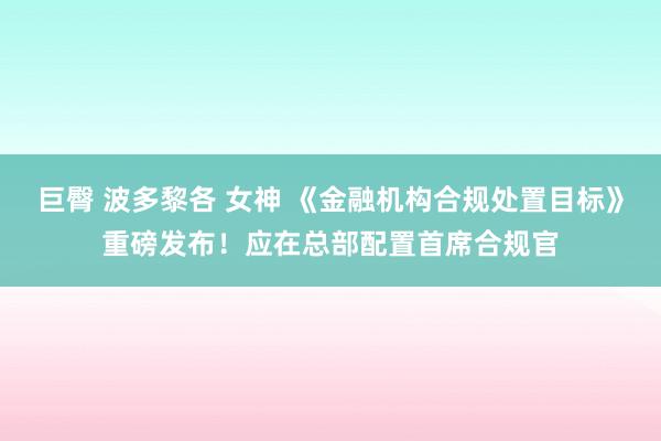 巨臀 波多黎各 女神 《金融机构合规处置目标》重磅发布！应在总部配置首席合规官