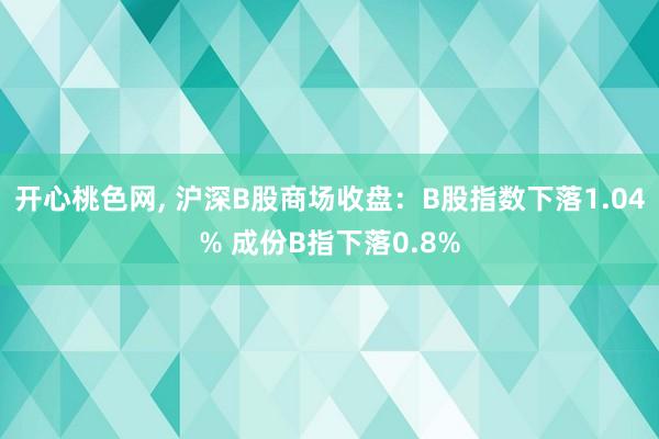 开心桃色网， 沪深B股商场收盘：B股指数下落1.04% 成份B指下落0.8%