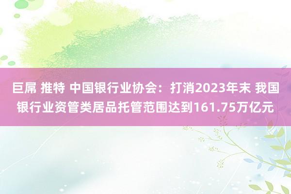 巨屌 推特 中国银行业协会：打消2023年末 我国银行业资管类居品托管范围达到161.75万亿元