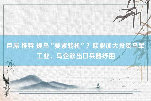 巨屌 推特 援乌“要紧转机”？欧盟加大投资乌军工业，乌企欲出口兵器纾困