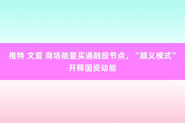 推特 文爱 商场能量买通融投节点，“顺义模式”开释国资动能